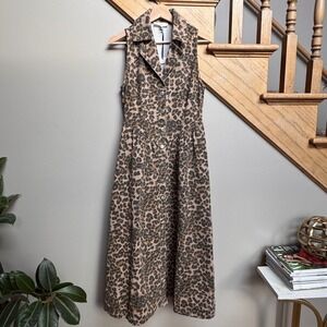 NWT Klesis Women's‎ Animal Print Sleeveless Button Front Maxi Denim Dress M